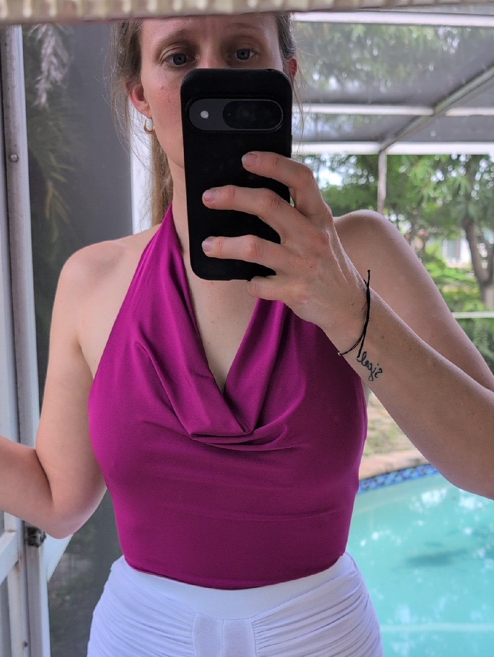 Guess Magenta Halter Cowl Crop Top
